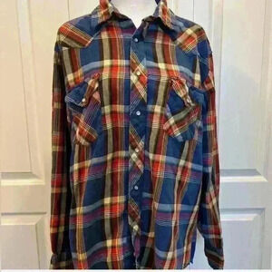 Wrangler size large snap button flannel plaid front pocket